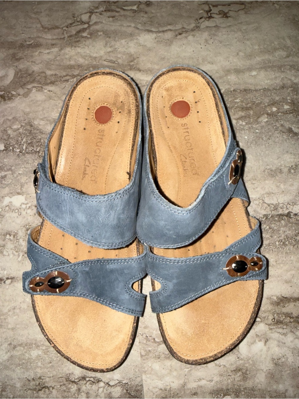 Clarks Women's Dusty Blue Suede Slide Sandals